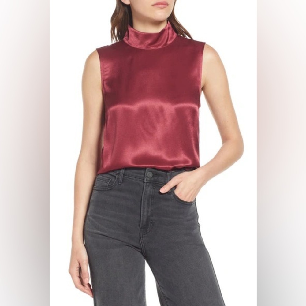 RAILS Yolie Sleeveless Mock Neck Satin Blouse In Raisin Brown sz XL minimalist